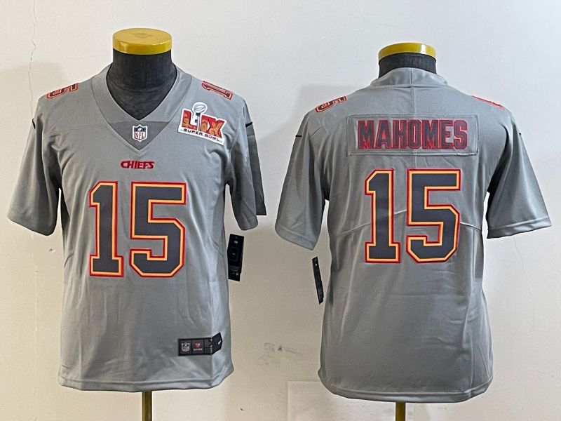 Youth Kansas City Chiefs 15 Mahomes Grey 2025 Nike Vapor Limited NFL Jersey style 2091